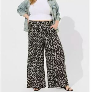 Torrid Pull On Challis Wide Leg High-rise Pant Daisy Ditsy Dark Floral 2X Flowy